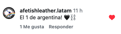 Comentario de @afetishleather.latam en Instagram
